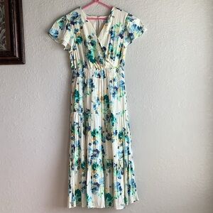 Tinsel Floral Midi Dress in Cream and Green